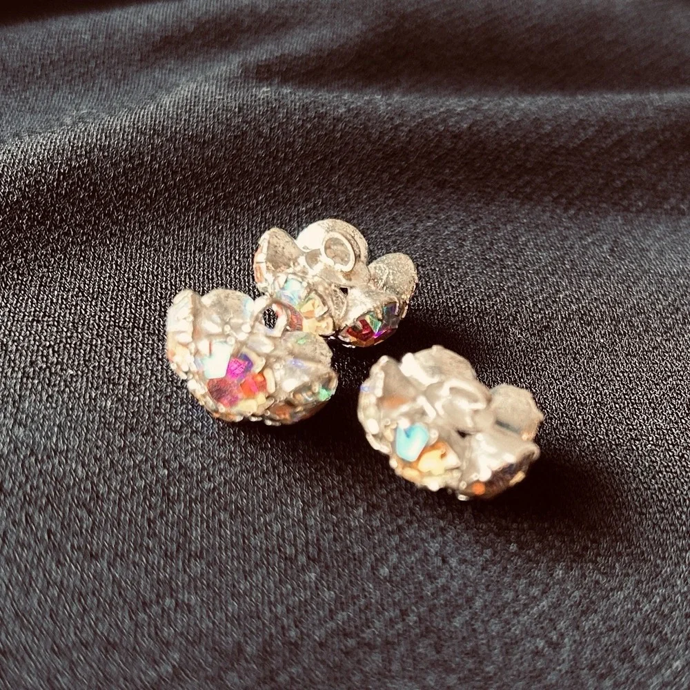 VTG Iridescent Rhinestone Buttons Set of 3 Wedding Formal Costume Sparkle